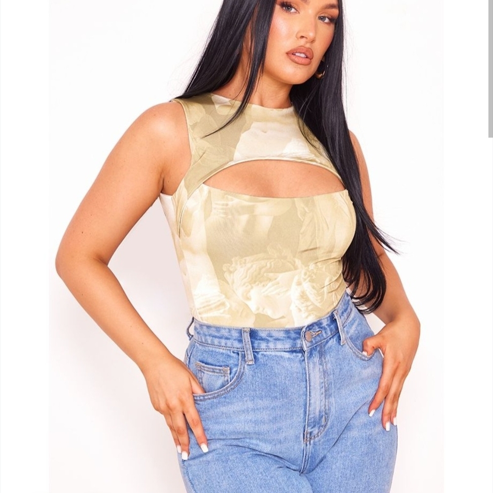 PrettyLittleThing Cream Cut-Out Bodysuit